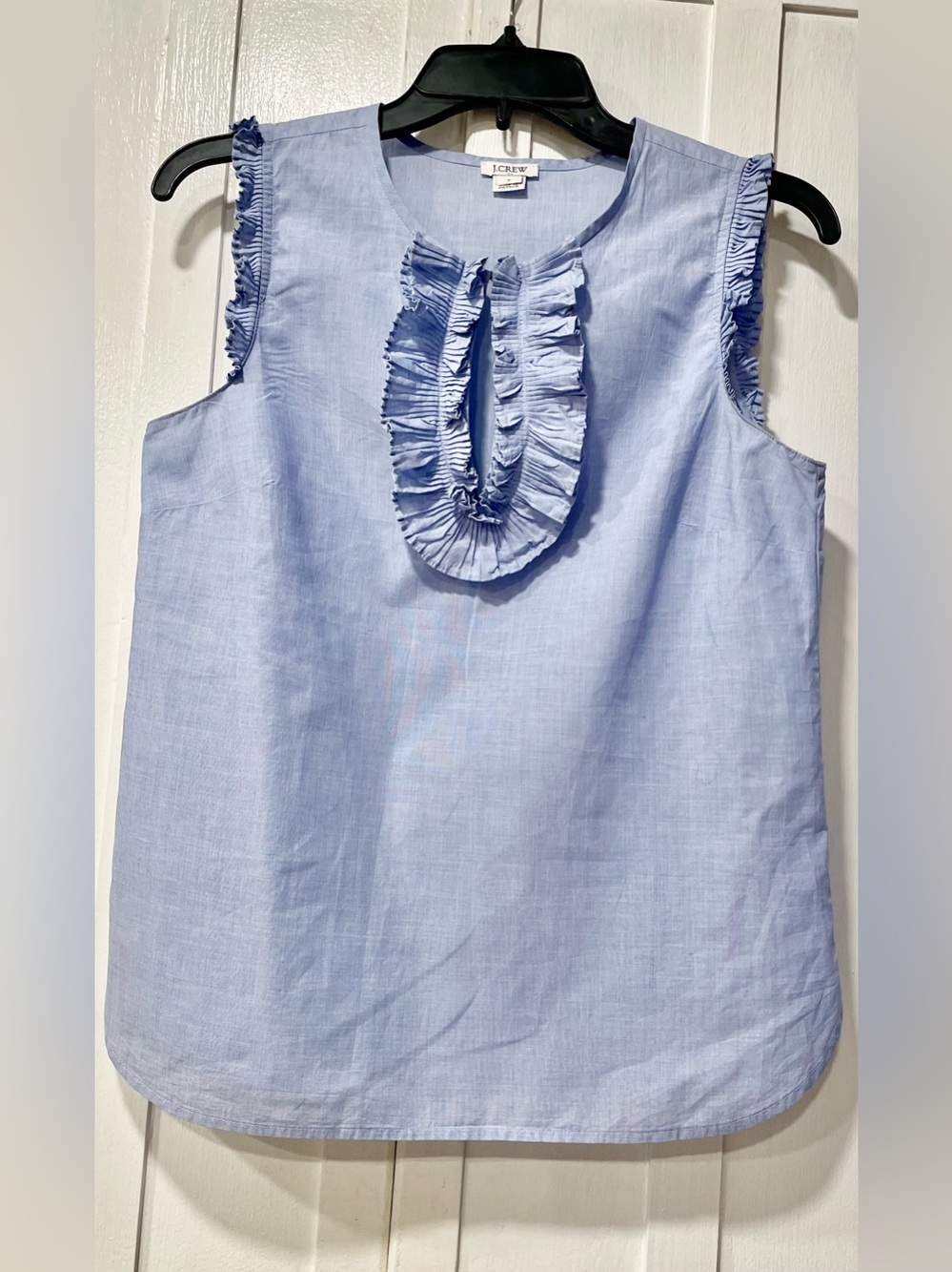 J.Crew Baby Blue 100% Cotton Sleeveless Ruffle Top Excellent Condition Sz. 2